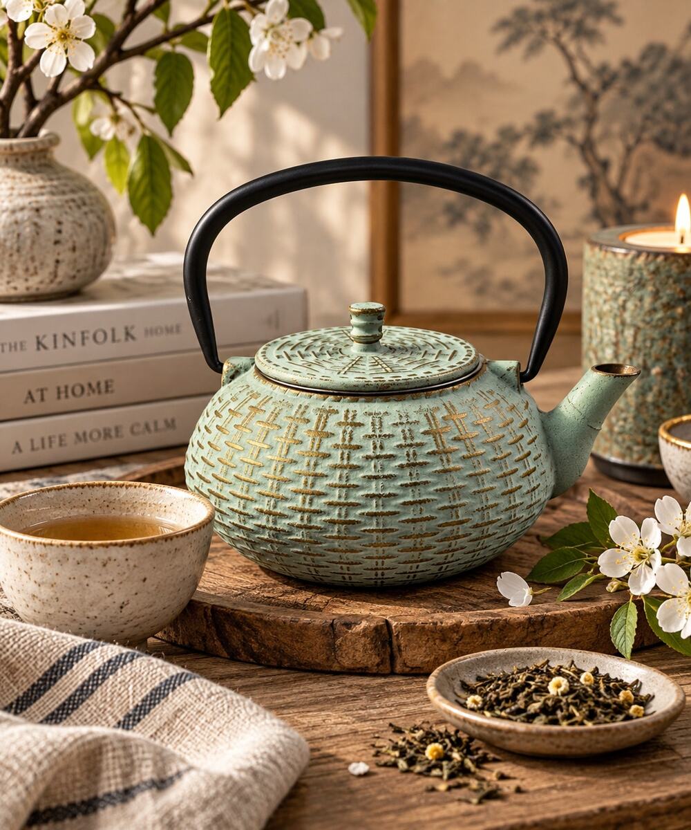 Arogya Tetsubin Cast Iron Teapot 27 Oz Mint Green Gold Japanese Tea Pot